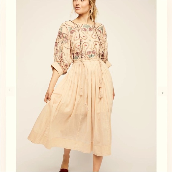 Free People Paisley Embroidered Midi Dress in Cream and Pink - Picture 1 of 4